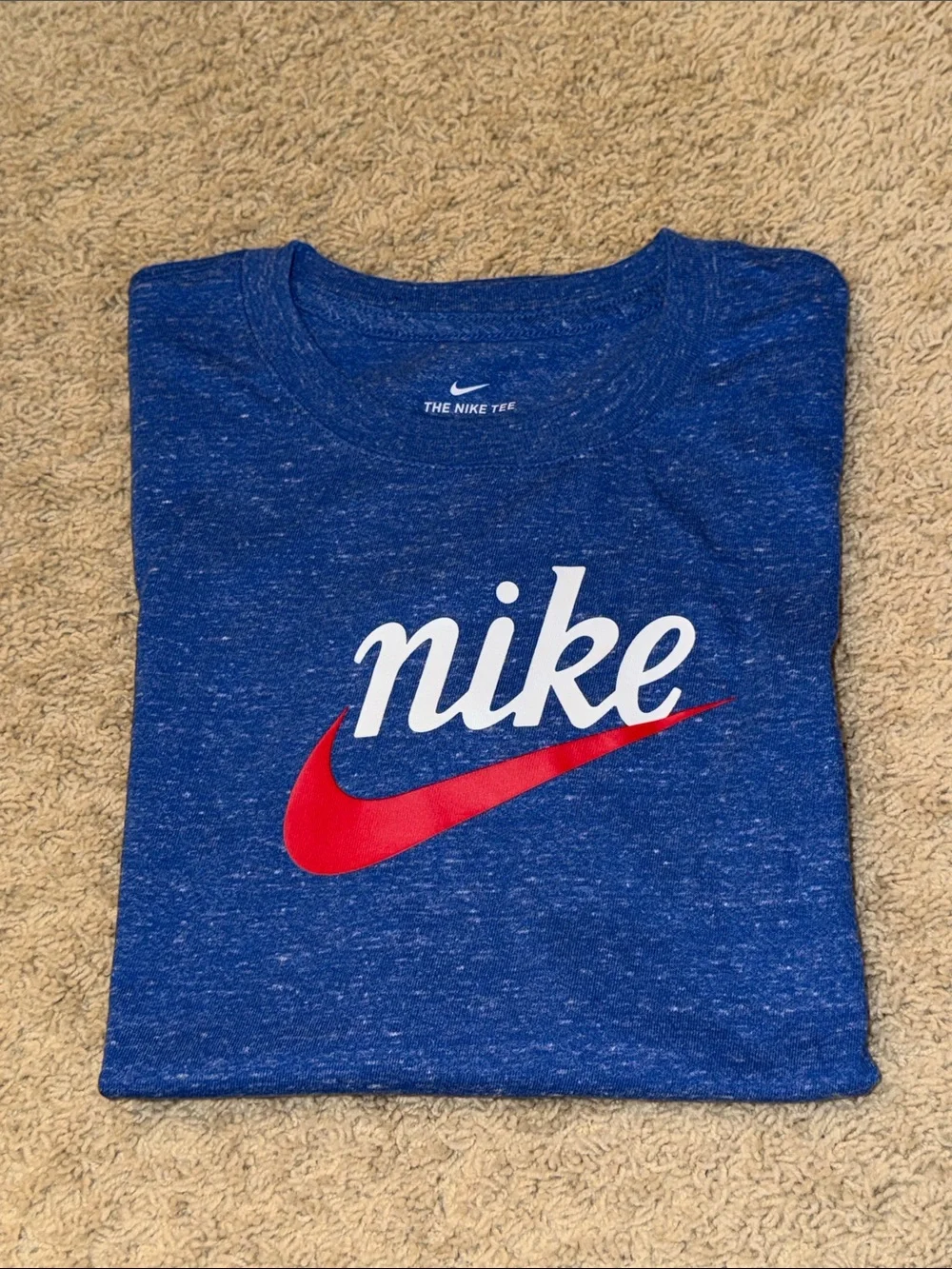 Nike Heather Blue Short Sleeve Tee with Red Swoosh